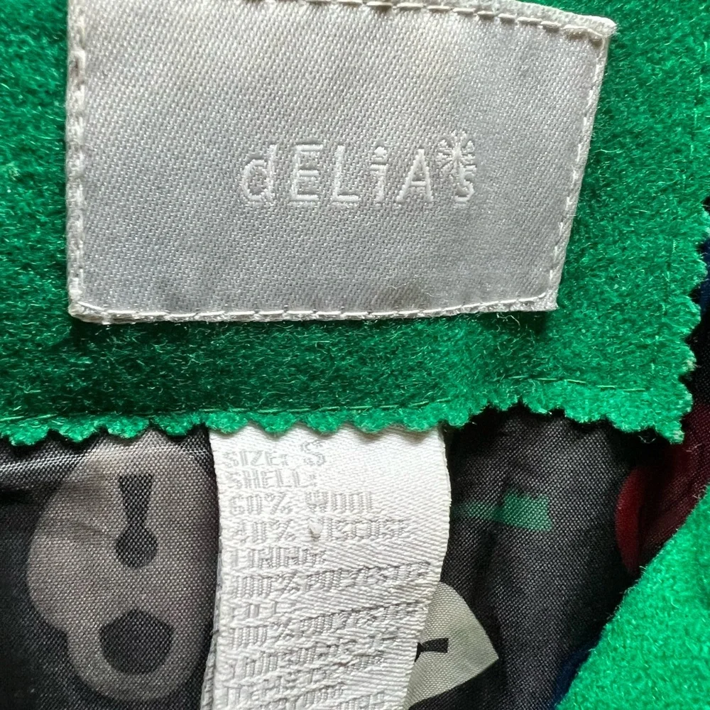 Delia’s‎ Green Wool Blend Pea Coat Double Breasted Classic Jacket Women’s Size S